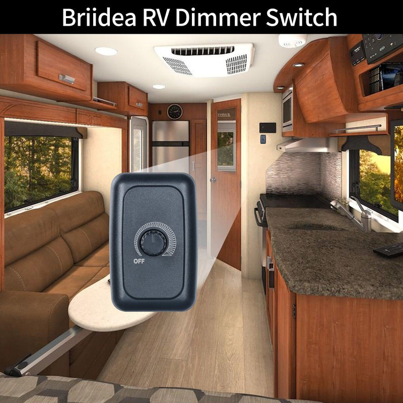 12V Dimmer Switch, Briidea RV 12V 5A 60W Dimmer Switch for LED, Halogen, Incandescent, Used for RVs, Travel Trailers, Marine, Auto, Black