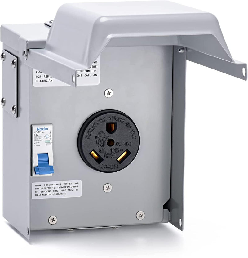 briidea 30 Amp Temporary RV Power Outlet with Breaker, Outdoor Breaker Box with NEMA 3R Waterproof Enclosure, Prewired, Five Pre-Reserving Holes for Easy Installation