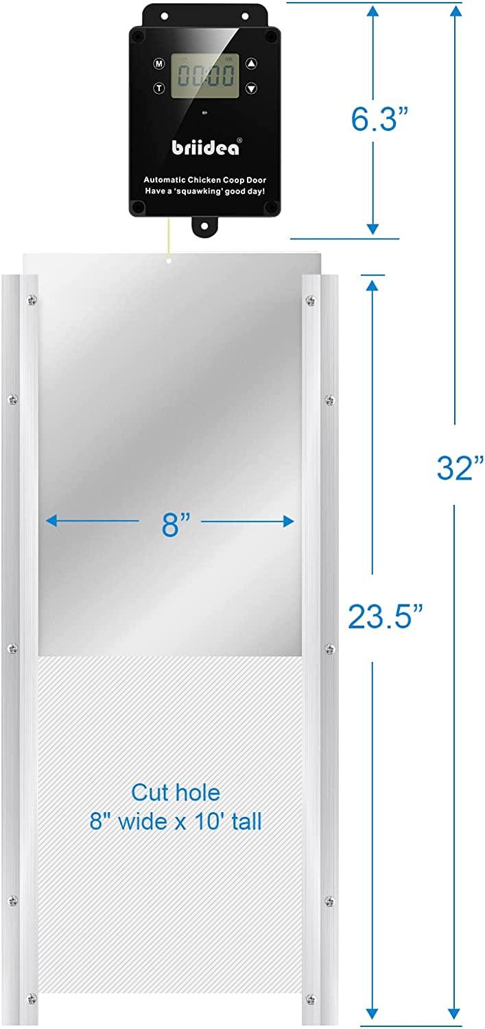 Automatic Chicken Coop Door, Briidea Waterproof Electric Auto Chicken Door Kit with Timer & Light Sensor, Battery Powered