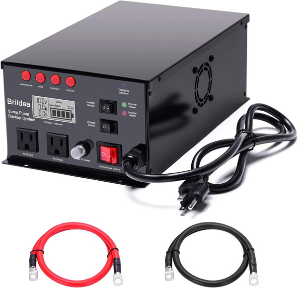 Briidea 1500W Sump Pump Battery Backup System - Auto Switches to Battery Inverter Power for Continuous Sump Pump Operation during Power Outages