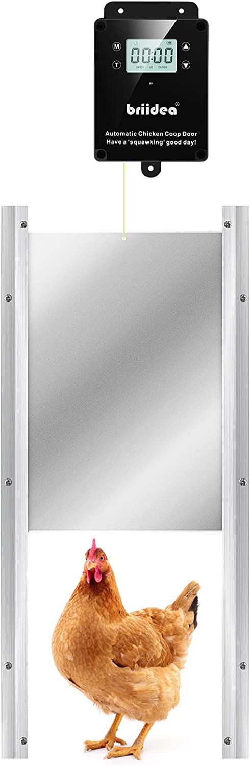 Automatic Chicken Coop Door, Briidea Waterproof Electric Auto Chicken Door Kit with Timer & Light Sensor, Battery Powered