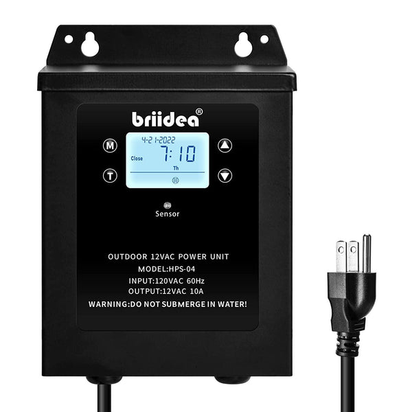 Low Voltage Transformer, Briidea 120W 120V AC to 12V AC Landscape Lighting Transformer with Built in Astronomical Timer and Dusk-to-Dawn Timer, Ideal for Spotlight Pathway Light