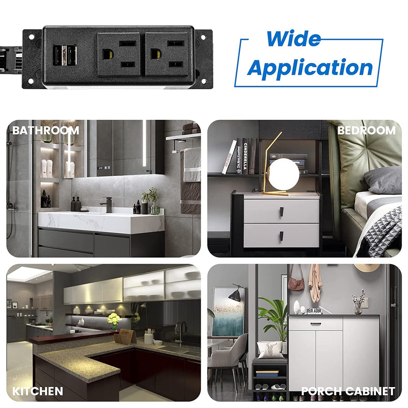 Briidea Drawer Outlet Kit with Two 15Amp AC Outlets, a Necessary Storage Assistant for Bathroom, Bedroom, Kitchen