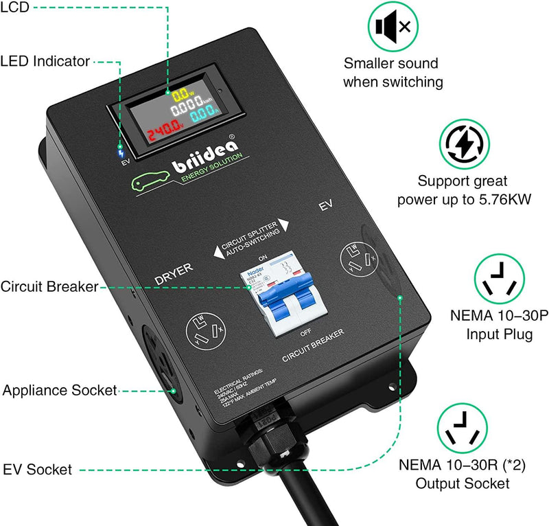 briidea Automatic Power Switch for Dryer and EV, Fast Charge Your EV, NEMA 10-30