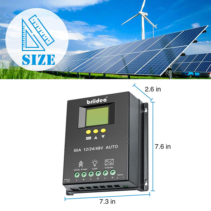 Automatic Transfer Switch, Briidea 50A 5500 Watt ATS Dual Power Controller for Off Grid Solar Wind Systems DC 12V 24V 48V AC 110V 220V