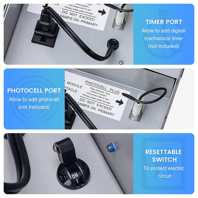 300W Multi-Tap Low Voltage Transformer for Landscape Lighting, Briidea Outdoor Transformer Convert 120V AC to 12V/13V/14V/15V AC, Heavy-Duty Stainless Steel Shield