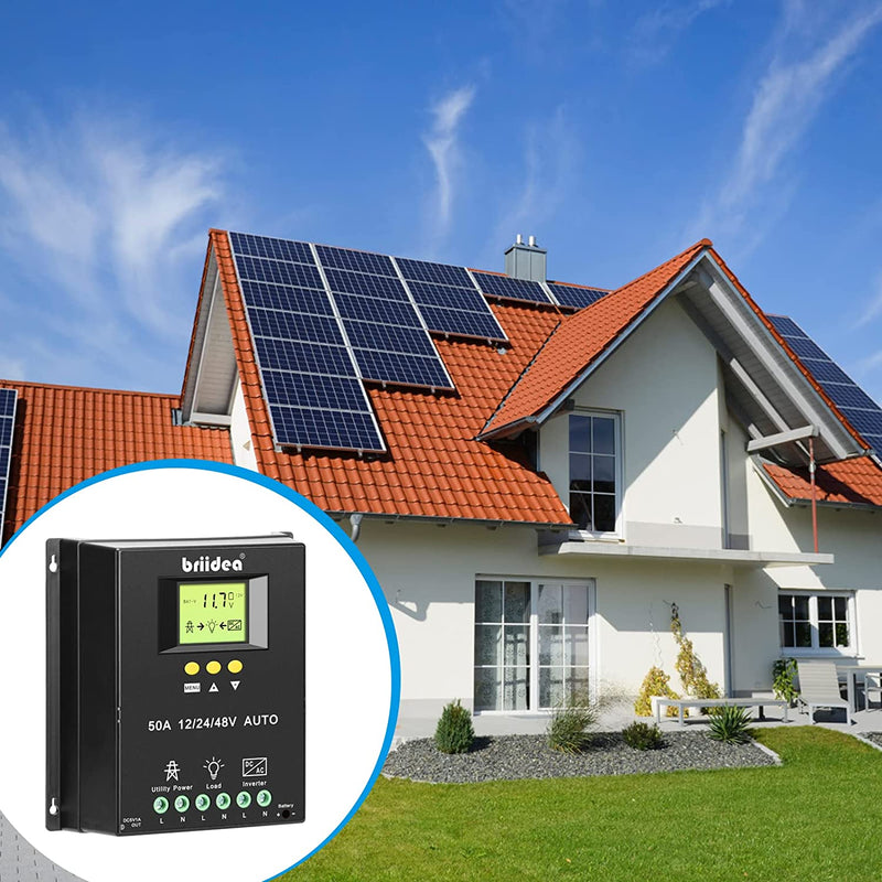 Automatic Transfer Switch, Briidea 50A 5500 Watt ATS Dual Power Controller for Off Grid Solar Wind Systems DC 12V 24V 48V AC 110V 220V