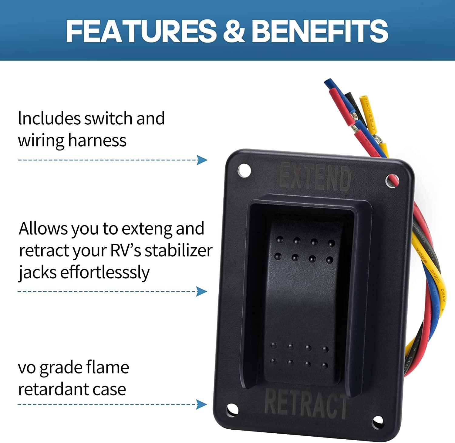 Power Stabilizer Switch, Briidea RV Jack Switch Electric Jack Switch with Harness 12V Extend Retract for Stabilizer Jacks, Black