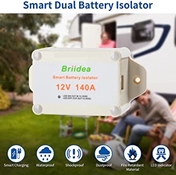 Dual Battery Isolator Kit, Briidea 12V 140 Amp Smart Dual Battery Isolator Voltage Sensitive Relay for UTV ATV Boats RV's Marine Trucks Cars 5th Wheels