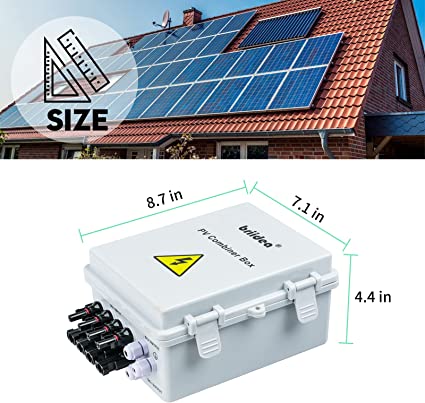 Solar Combiner Box, Briidea PV Combiner Box 4 String with 10A Circuit Breakers & Lightning Arreste for Solar Panels, IP 65 Waterproof