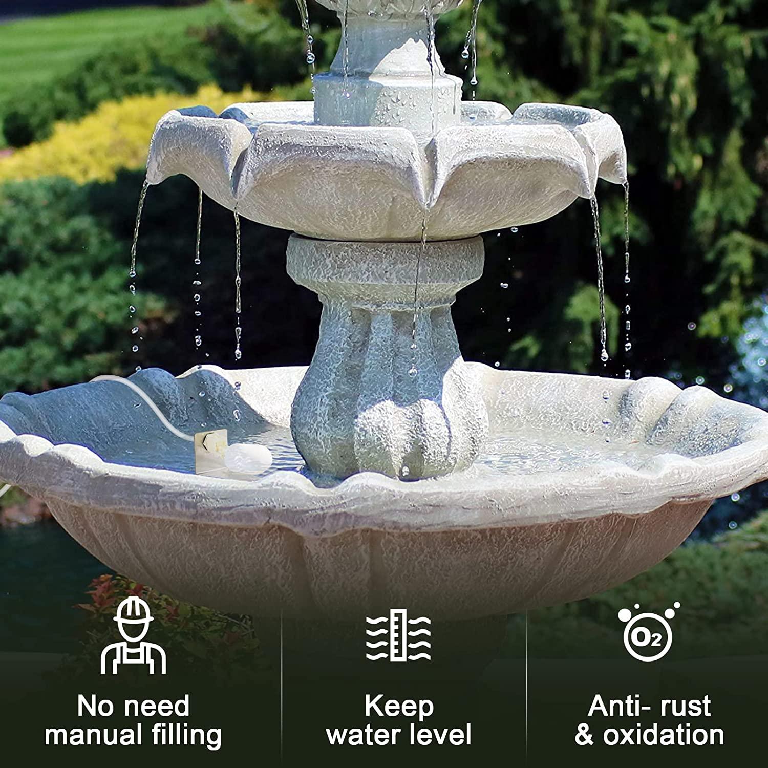 briidea Water Fountain Auto Fill System, Water Leveler Float Valve Kit, 1/4 Tube with Adjustable Arm for Outdoor Fountains, Gardens, Ponds