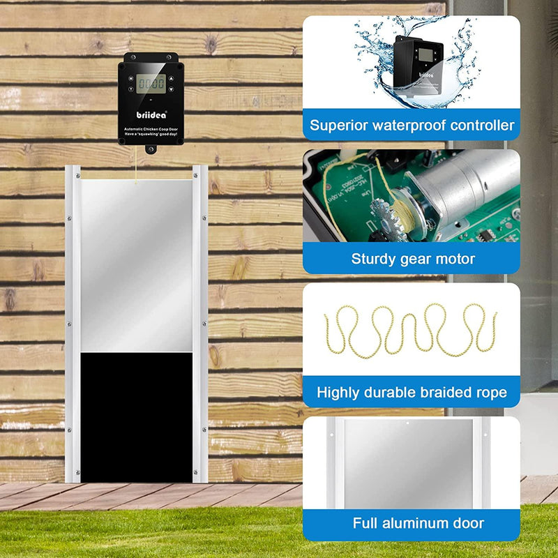 Automatic Chicken Coop Door, Briidea Waterproof Electric Auto Chicken Door Kit with Timer & Light Sensor, Battery Powered