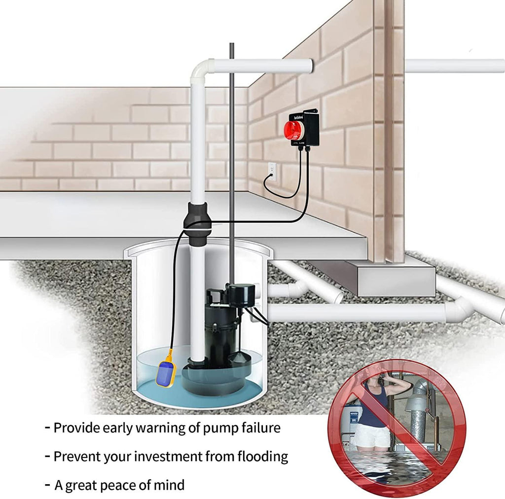 Sump Pump Alarm, Briidea Indoor/Outdoor High Water Septic Tank Alarm ...
