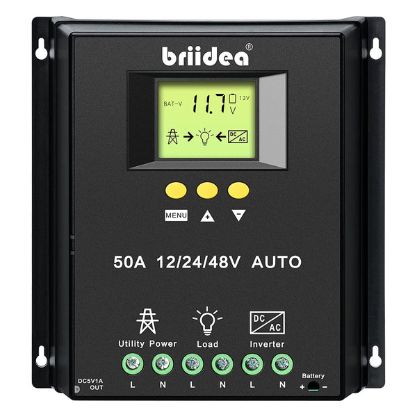 Automatic Transfer Switch, Briidea 50A 5500 Watt ATS Dual Power Controller for Off Grid Solar Wind Systems DC 12V 24V 48V AC 110V 220V