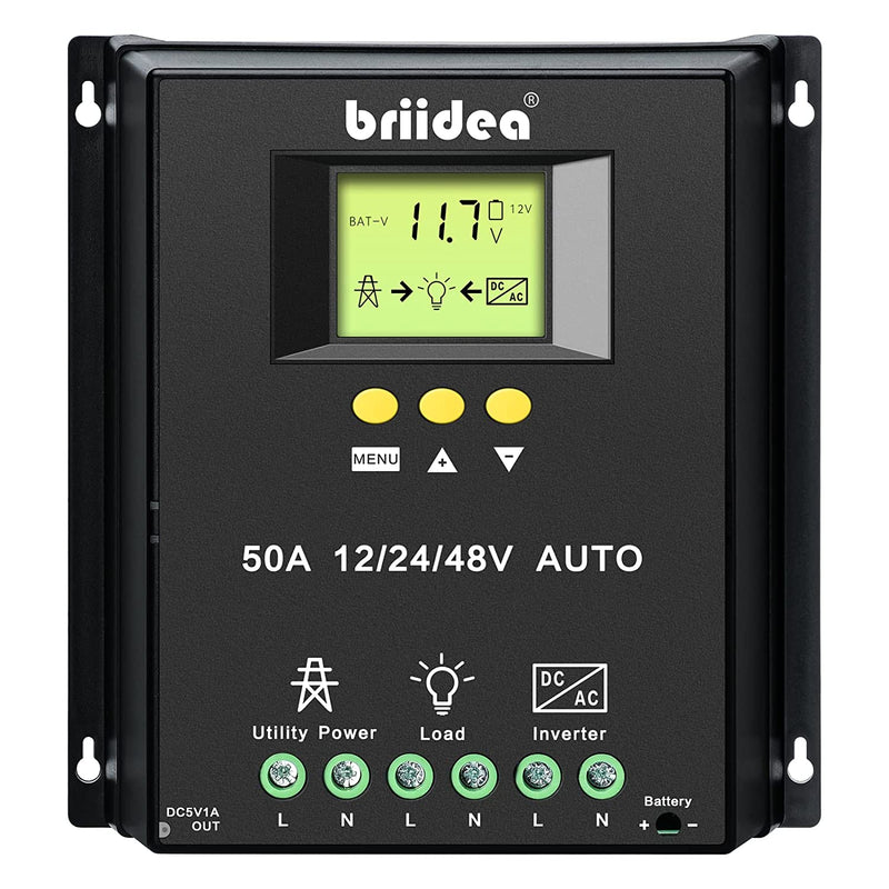 Automatic Transfer Switch, Briidea 50A 5500 Watt ATS Dual Power Controller for Off Grid Solar Wind Systems DC 12V 24V 48V AC 110V 220V
