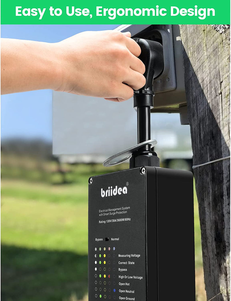 RV Surge Protector 30Amp, Briidea Camper Surge Protector, A Real Surge Protector with Doubles Service Life, Protects Your RV Appliances from High/Low Voltage & Power Surges, 4200 Joules