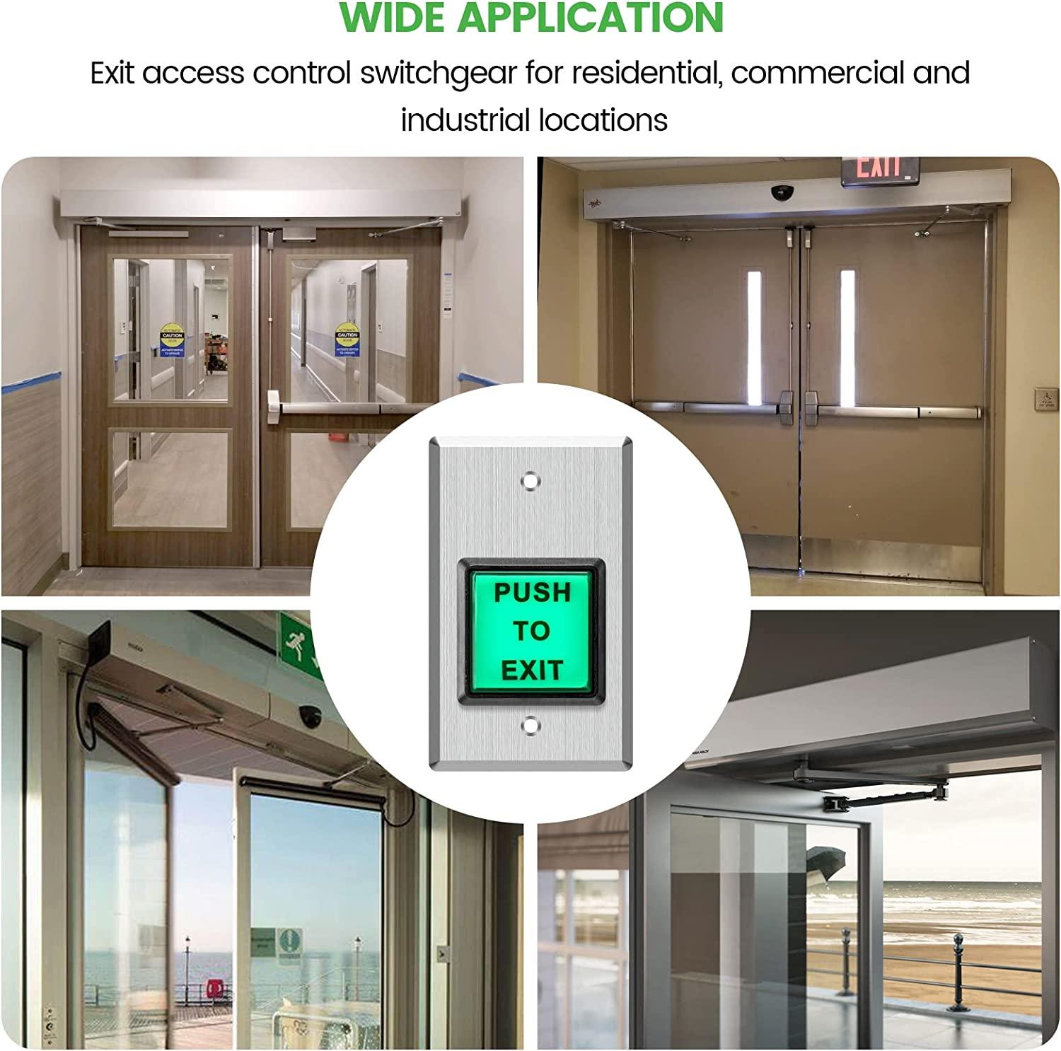 Push To Exit Button With Green LED - Stainless Steel Door Access Control Switch