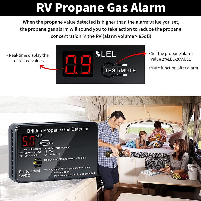 Briidea RV Propane Alarm, Propane Gas Detector with 85dB Loud Alarm, 12 VDC